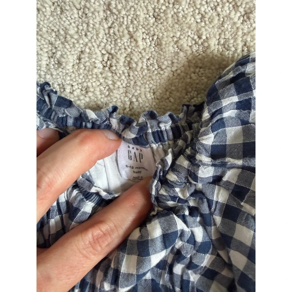 Baby Gap Navy Blue White Gingham Smocked Dress Kids 6-12 Months Plaid